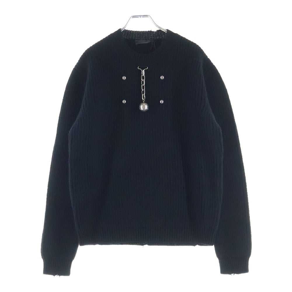 PRADA プラダ Black Wool Crew-neck Sweater With Pendant ブラック ウール ペンダント付き クルーネックニットセーター UMF129 PRADA(プラダ) Black Wool Crew-neck Sweater With Pendant ブラック