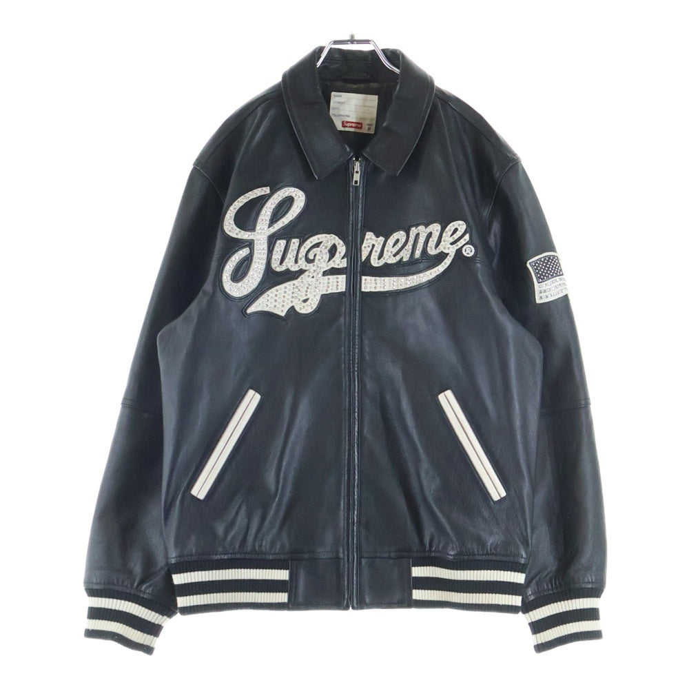 SUPREME(シュプリーム) 16SS Uptown Studded Leather Varsity Jacket アップタウン スタッズド レザーバーシティジャケット ブルゾン ブラック