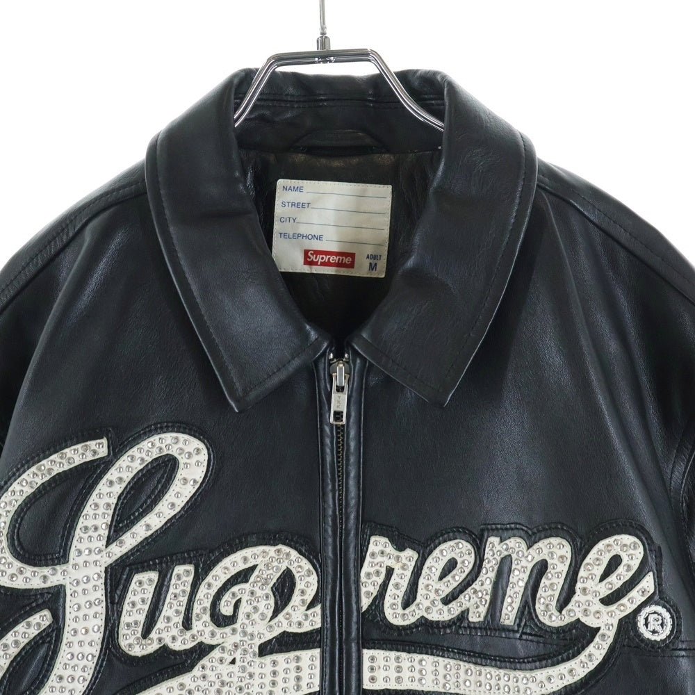SUPREME(シュプリーム) 16SS Uptown Studded Leather Varsity Jacket アップタウン スタッズド レザーバーシティジャケット ブルゾン ブラック