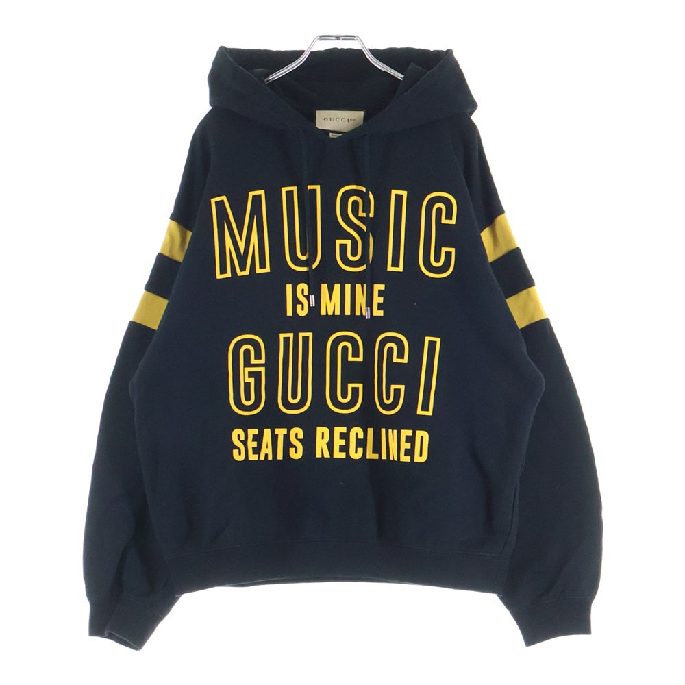 GUCCI(グッチ) MUSIC IS MINE ミュージックイズマイン 100周年記念 プリント プルオーバーパーカー フーディー ブラック 655469