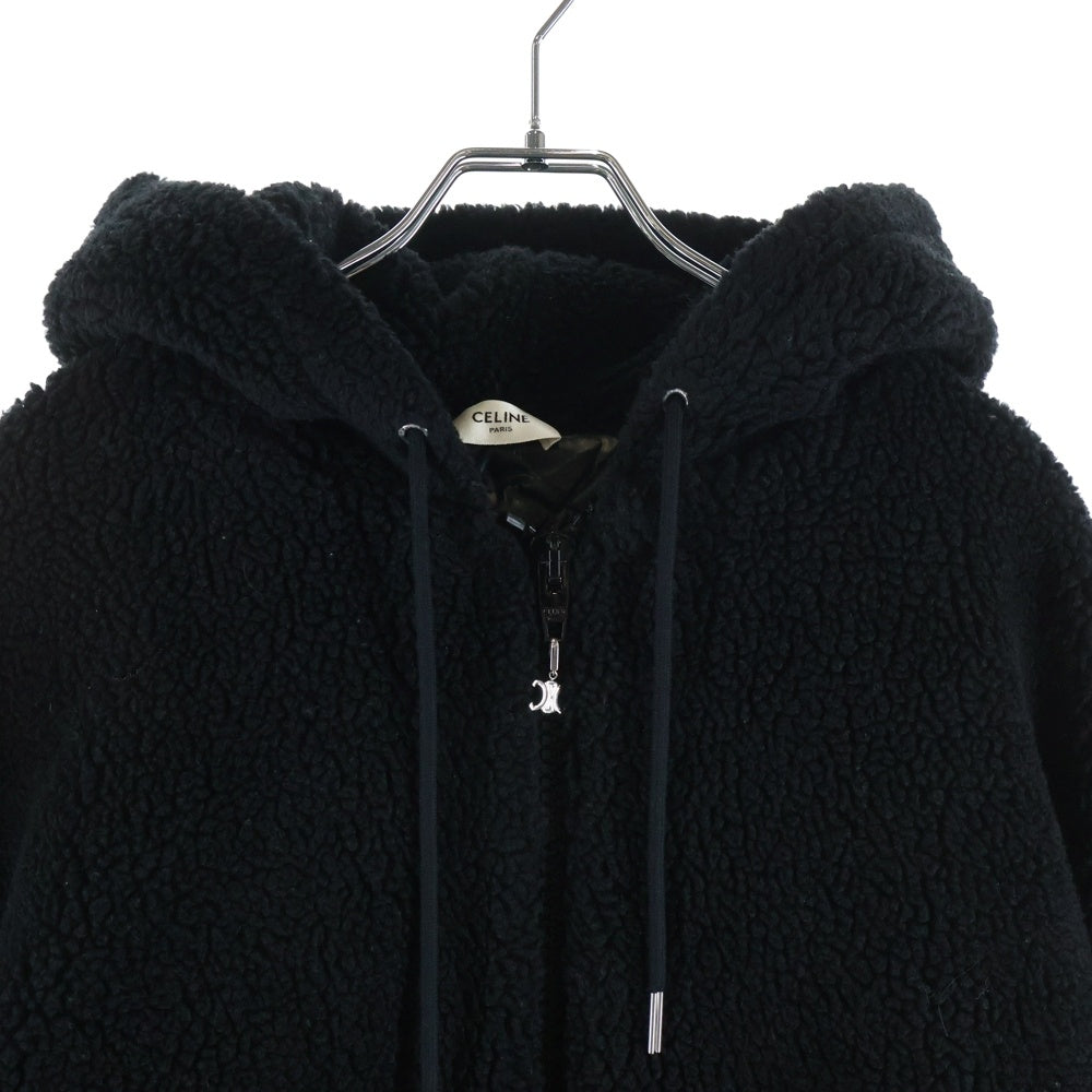 CELINE(セリーヌ) Boa Fleece Hoodie スタッズロゴ トリオンフ ジップアップ ボアフーデッドジャケット ブラック 2Y906699M