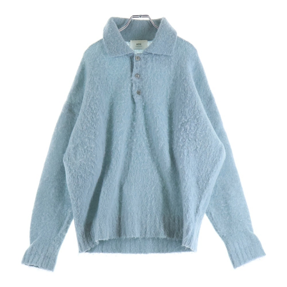AMI Alexandre Mattiussi(アミアレクサンドルマテュッシ) HAIRY LIGHT POLO ヘアリー ライト ニットポロシャツ ブルー HPL326.KN0021