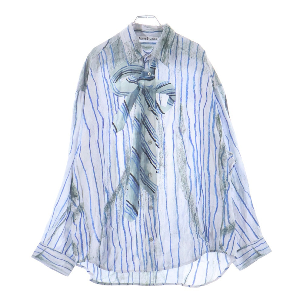 Acne Studios(アクネ ストゥディオズ) 25SS BUTTON UP SHIRT ボタン アップ レーヨン ストライプ長袖シャツ ブルー FN-MN-SHIR000890