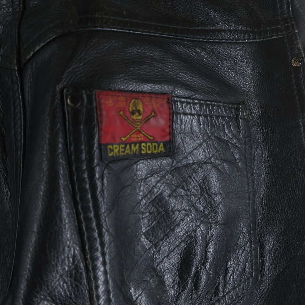 CREAM SODA(クリームソーダ) 日本製 ジップフライ レザーストレートパンツ ブラック