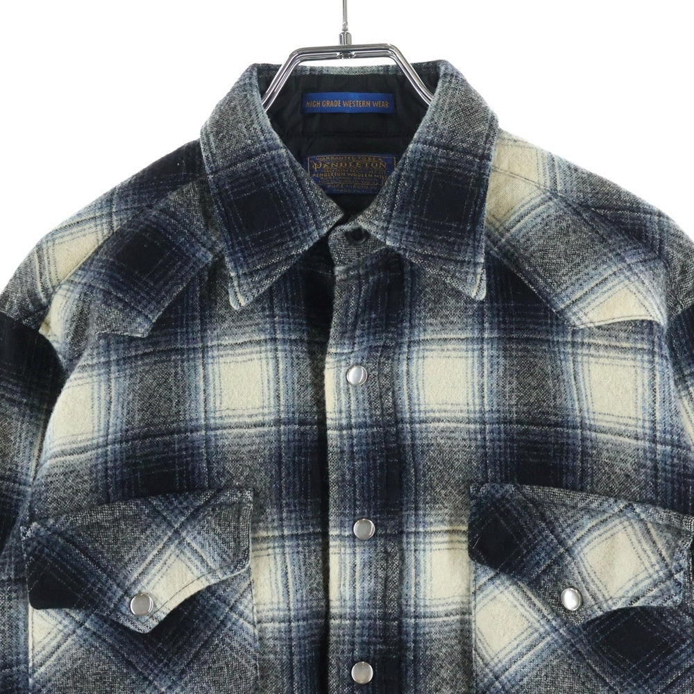 PENDLETON(ペンドルトン) 70S VINTAGE USA製 ウール チェック スナップボタン 長袖シャツ グレー
