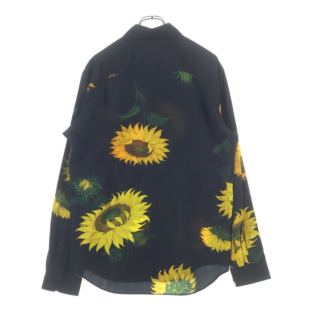 Yohji Yamamoto POUR HOMME(ヨウジヤマモト プールオム) 02SS 友禅期 向日葵 SILK LS シルク ひまわり 長袖シャツ ブラック/オレンジ HM-B25-430
