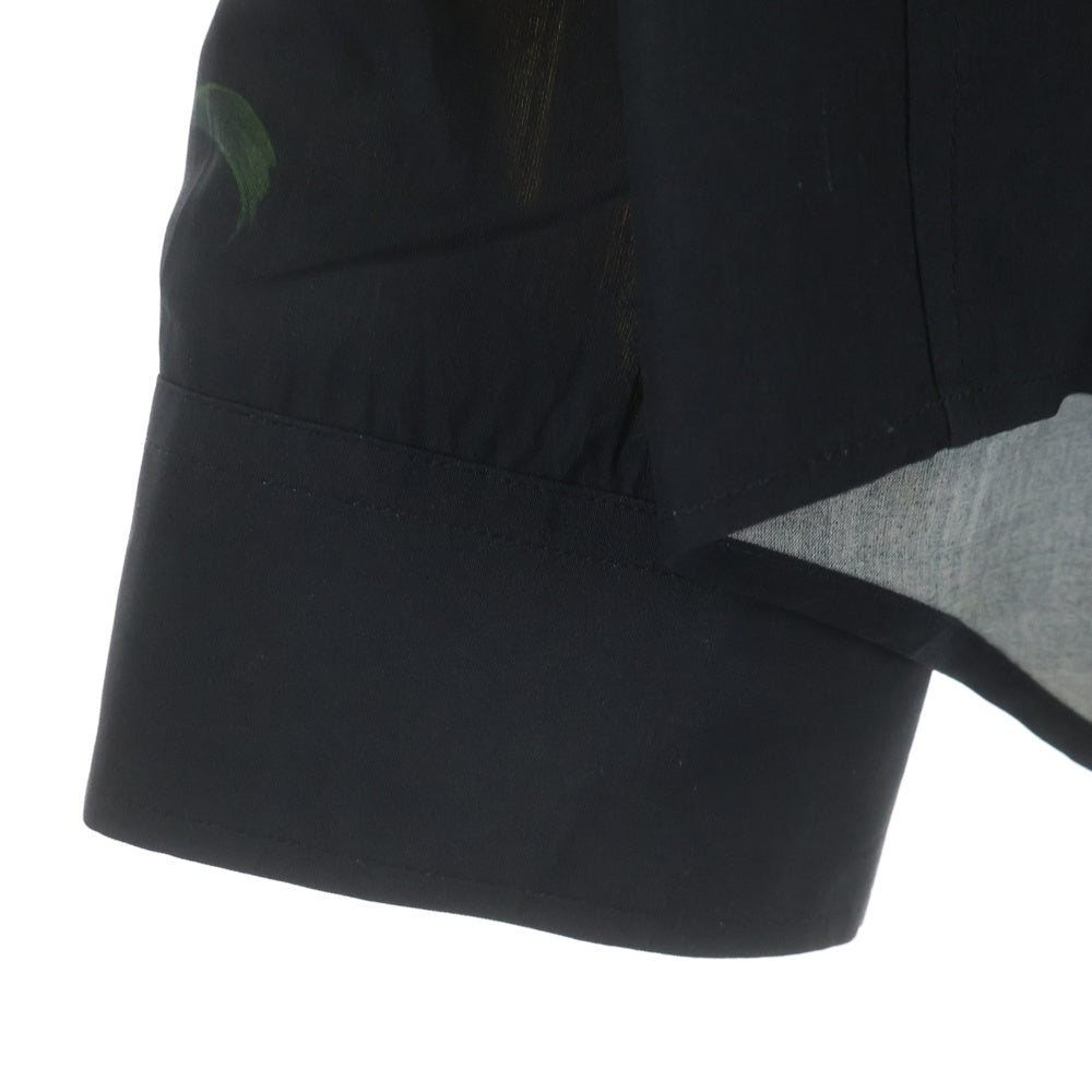 Yohji Yamamoto POUR HOMME(ヨウジヤマモト プールオム) 02SS 友禅期 向日葵 SILK LS シルク ひまわり 長袖シャツ ブラック/オレンジ HM-B25-430