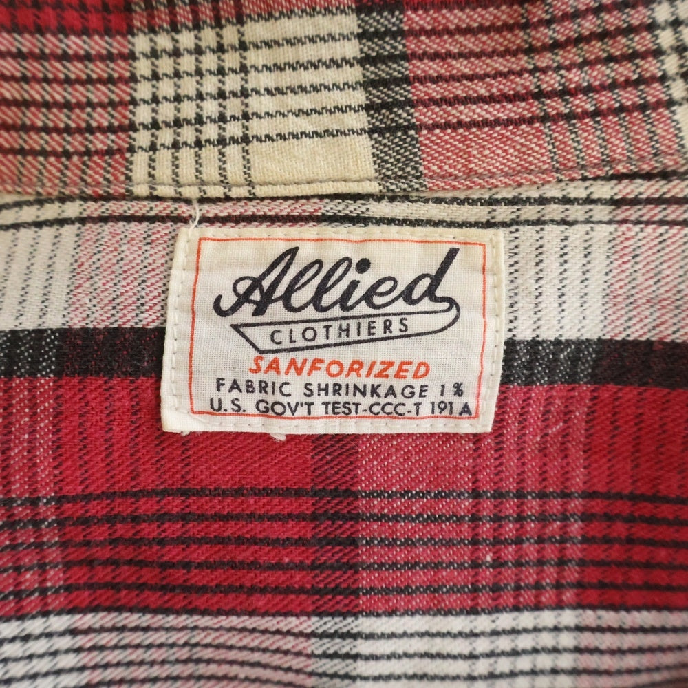 Levi's VINTAGE CLOTHING(リーバイス ビンテージ クロージング) 50-60S ALLIED CLOTHIERS ヴィンテージ マチ付き チェック柄 長袖フランネルシャツ レッド/ホワイト