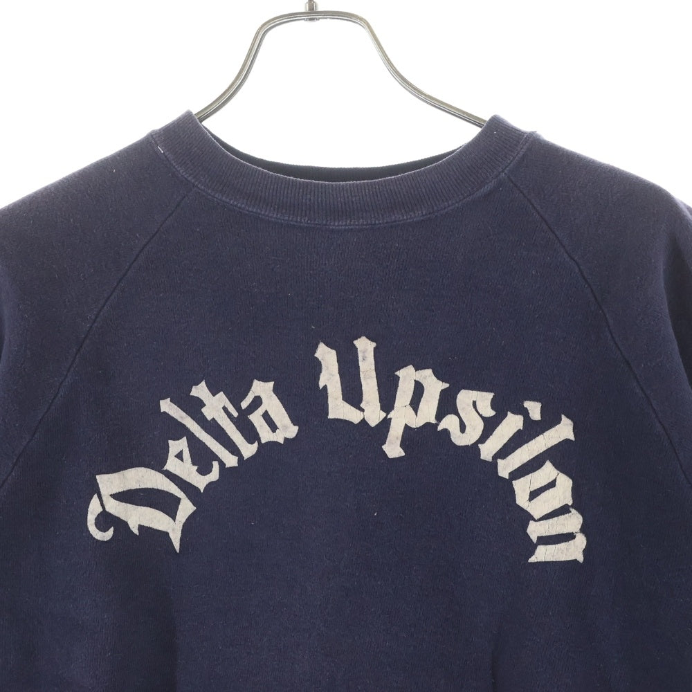 VINTAGE(ヴィンテージ) DELTA UPSILON デルタユプシロン フロッキープリント ラグラン スウェット 半袖トレーナー ネイビー