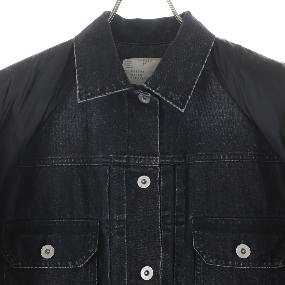 Sacai(サカイ) 22AW 再構築 ドッキング ボタンダウン デニム ダウンジャケット ブラック 22-05501