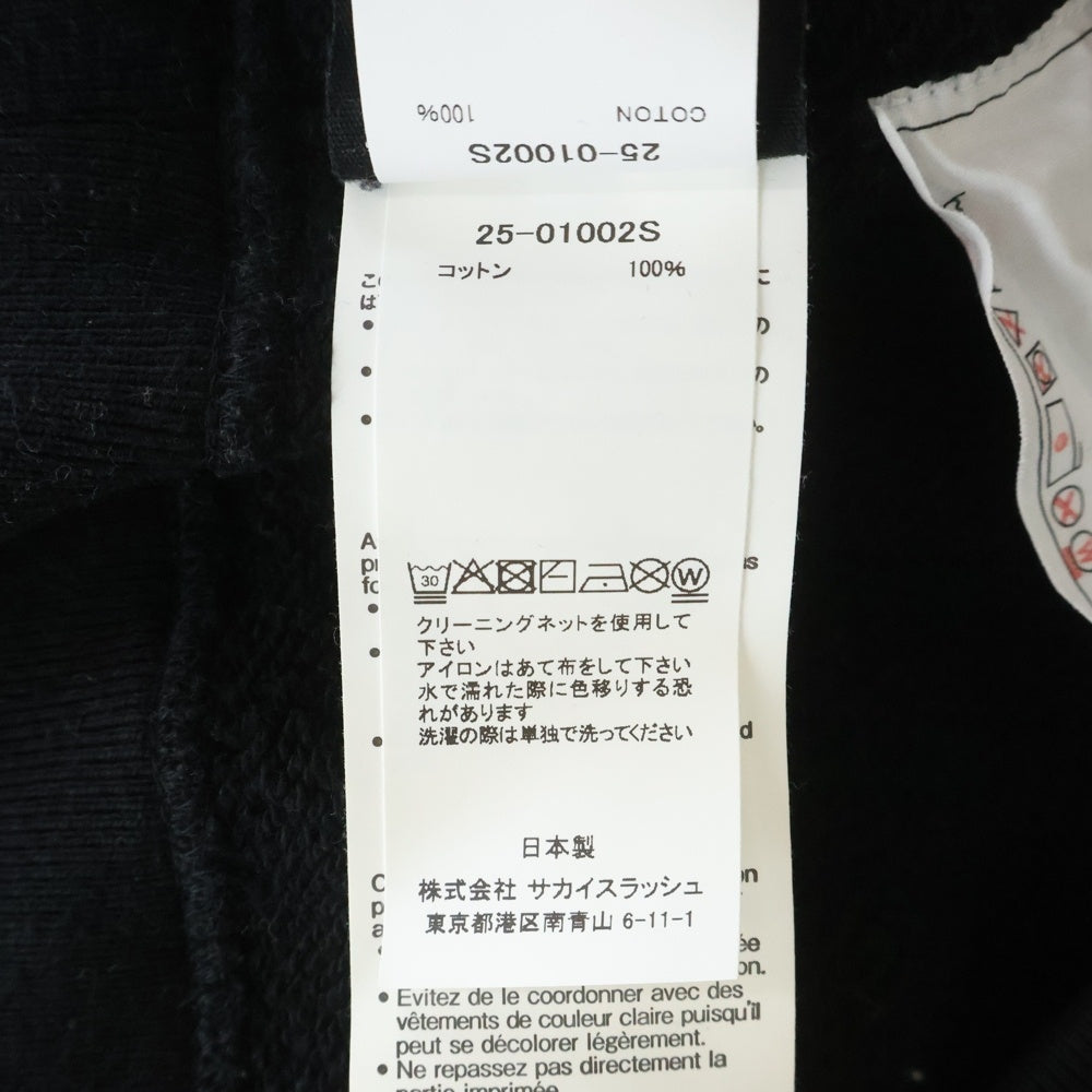 Sacai(サカイ) 25AW WHERE THE WILD THINGS ARE スローガン 両面プリント フーデット プルオーバーパーカー ブラック 25-01002S