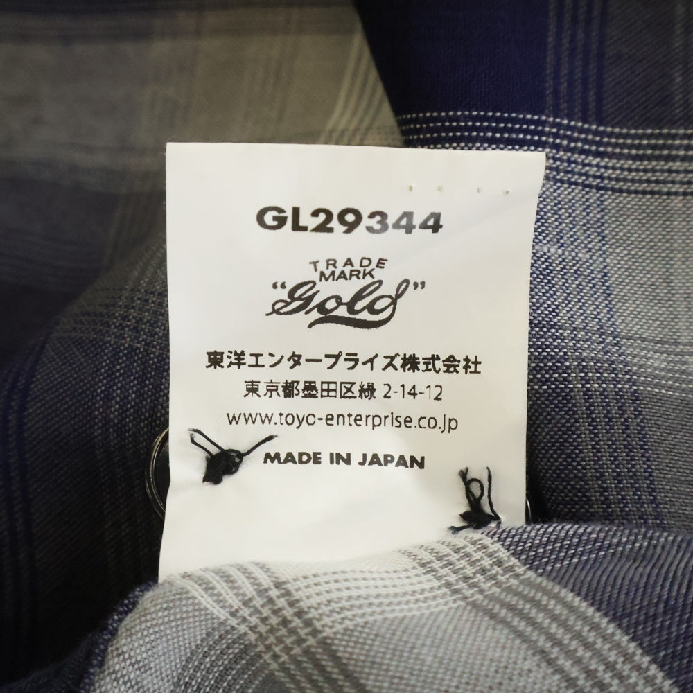 GOLD(ゴールド) RAYON CHECK OPEN SHIRT レーヨン オンブレチェック 長袖オープンカラーシャツ ブルー GL29344