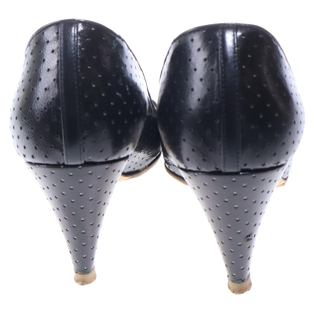 CHANEL(シャネル) ココマーク パンチング キャップトゥ リボン ヒールパンプス レディース ブラック