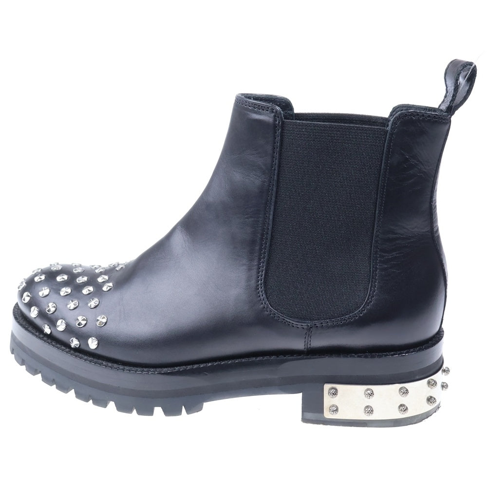 Alexander McQueen(アレキサンダーマックイーン) シルバースタッズ レザー サイドゴアブーツ レディース ブラック 462303