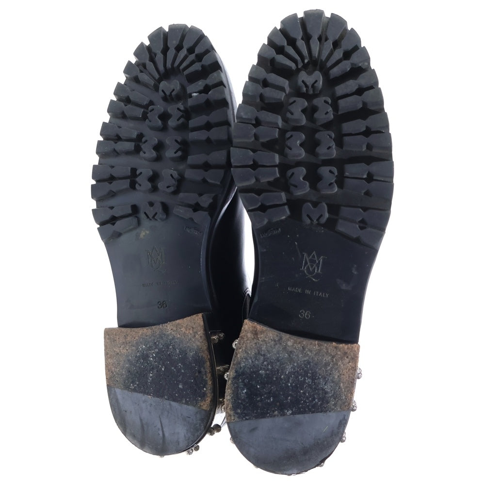 Alexander McQueen(アレキサンダーマックイーン) シルバースタッズ レザー サイドゴアブーツ レディース ブラック 462303