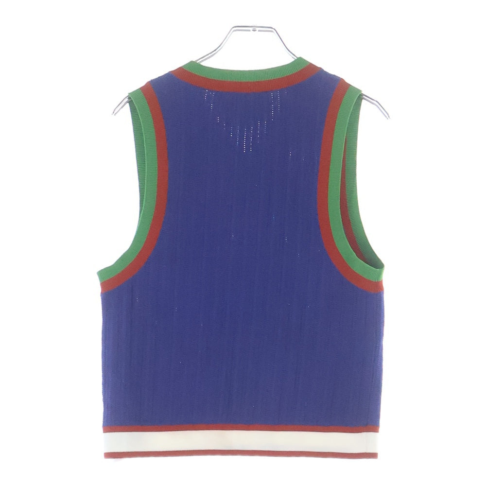 GUCCI(グッチ) VISCOSE VEST BLUE ベルベットトレフォイルロゴ レーヨンニットベスト ブルー/レッド 696245 XKCIC