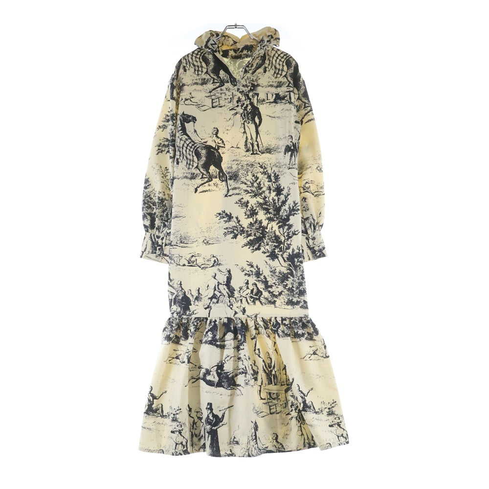 NO BRAND(ノーブランド) JOHNジョン FRENCH SCENTIC PRINTED DRESS フレンチ シーニック プリント 花柄 ポリエステル ドレス ワンピース アイボリー/ネイビー レディース