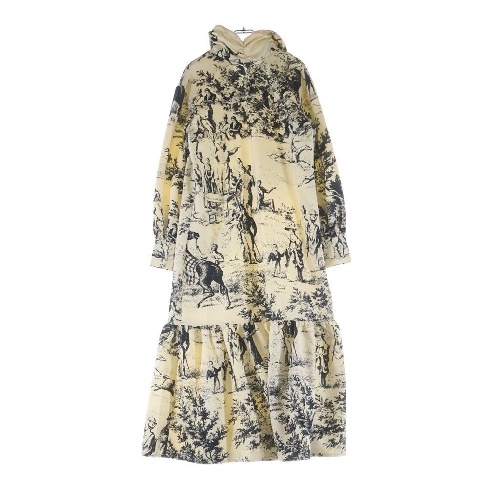 NO BRAND(ノーブランド) JOHNジョン FRENCH SCENTIC PRINTED DRESS フレンチ シーニック プリント 花柄 ポリエステル ドレス ワンピース アイボリー/ネイビー レディース