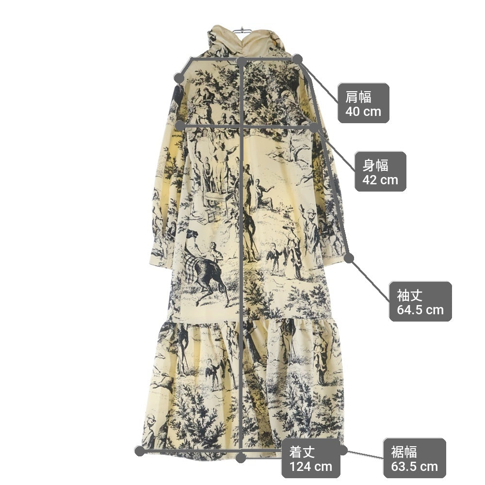 NO BRAND(ノーブランド) JOHNジョン FRENCH SCENTIC PRINTED DRESS フレンチ シーニック プリント 花柄 ポリエステル ドレス ワンピース アイボリー/ネイビー レディース