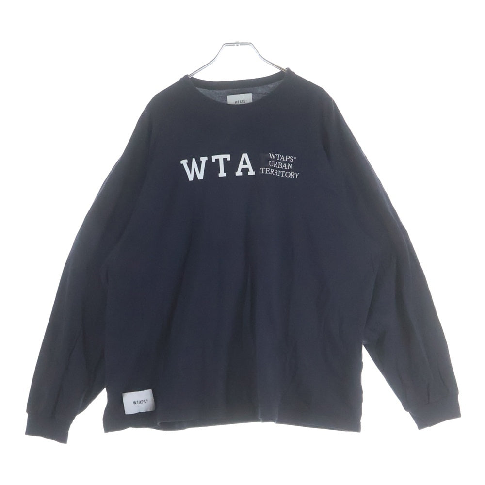 WTAPS(ダブルタップス) 23SS DESIGN 01 LS COTTON COLLEGE カレッジ デザイン クルーネック長袖Tシャツ カットソー ネイビー 231ATDT-CSM03