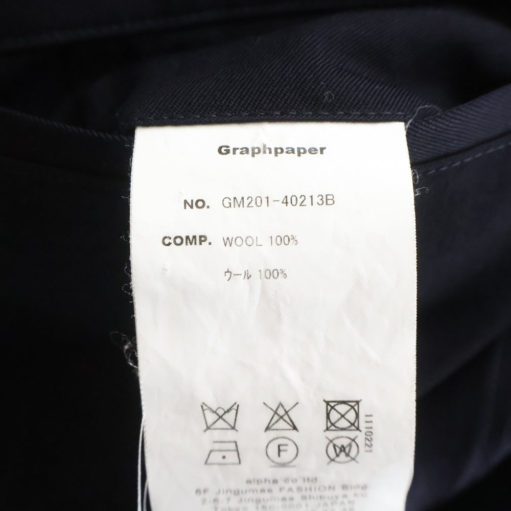 Graphpaper(グラフペーパー) 20SS SELVAGE WOOL COOK PANTS セルビッジ ウール クック ジップアップ センタープレス ワイドストレート パンツ ブラック GM201-40213B
