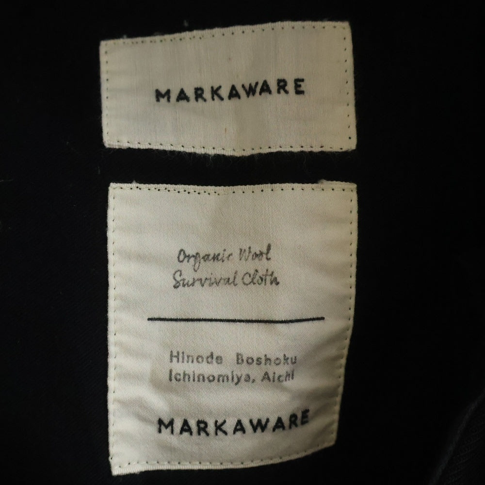 MARKAWARE(マーカウェア) 19AW プリーツフロント ペグトップ オーガニックウール フランネル ジップアップ タック ワイドストレート パンツ ブラック A19C-06PT010