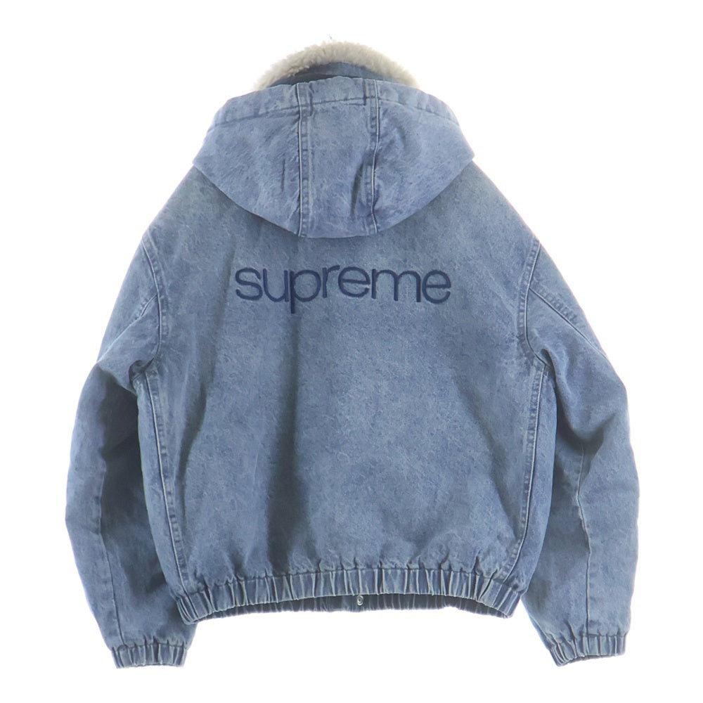 SUPREME(シュプリーム) 24AW Faux Shearling Lined Bomber Jacket ロゴエンブロイダリー 裏地ボア フーデッドデニムジャケット インディゴ