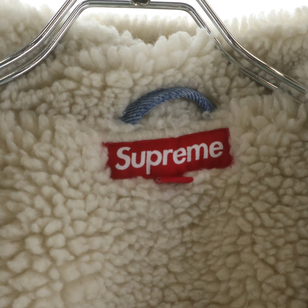 SUPREME(シュプリーム) 24AW Faux Shearling Lined Bomber Jacket ロゴエンブロイダリー 裏地ボア フーデッドデニムジャケット インディゴ