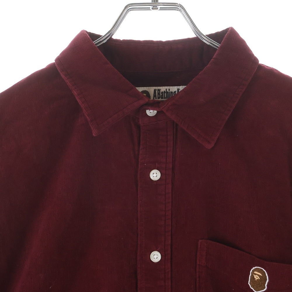 A BATHING APE(アベイシングエイプ) Ape Head Corduroy Shirt エイプヘッド コーデュロイ長袖シャツ バーガンディー 001SHJ801009M