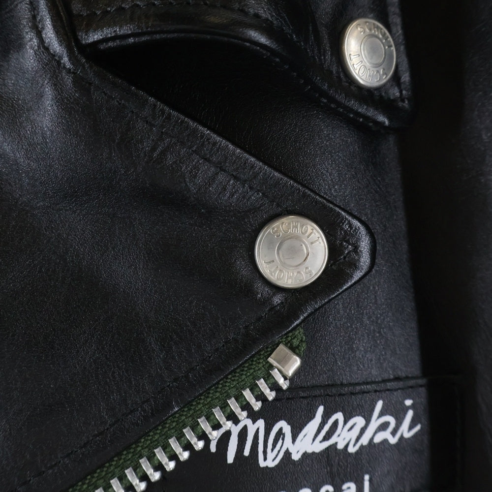 Sacai(サカイ) 22AW×MADSAKI×SCHOTT LEATHER BLOUSON マサキ ショット バックプリント ジップアップ ダブルレザーライダースジャケット ブラック 22-02878M