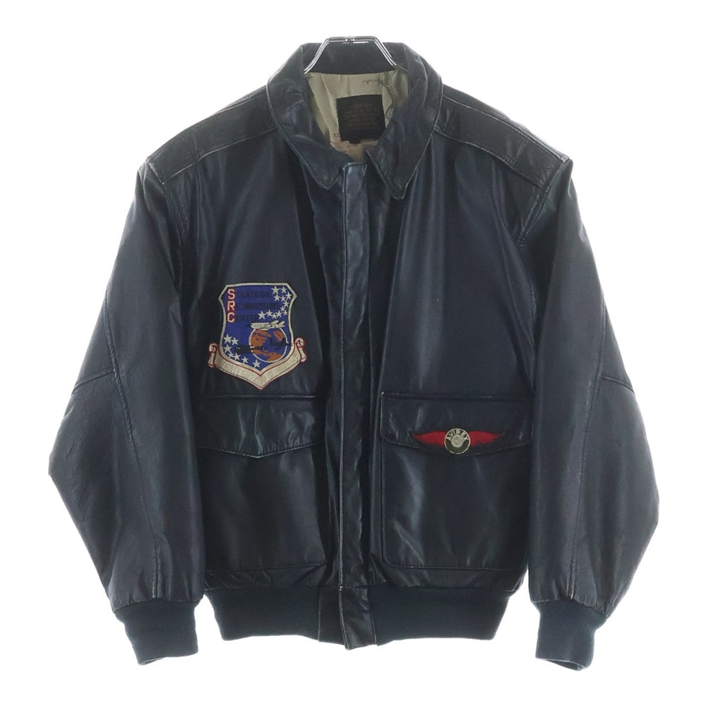 AVIREX(アヴィレックス) 80S-90S VINTAGE TYPE A-2 ヴィンテージ ワッペン付き リブニット レザーフライトジャケット ブラック 30-415