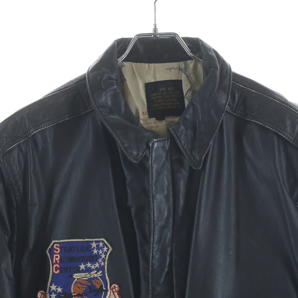 AVIREX(アヴィレックス) 80S-90S VINTAGE TYPE A-2 ヴィンテージ ワッペン付き リブニット レザーフライトジャケット ブラック 30-415