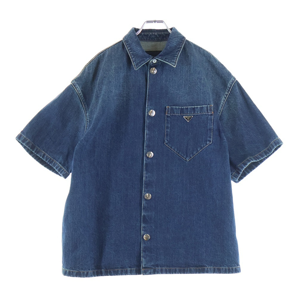PRADA(プラダ) DENIM SHORT SLEEVE SHIRT トライアングルロゴプレート 半袖デニムシャツ インディゴ GEC067 S212 14EF