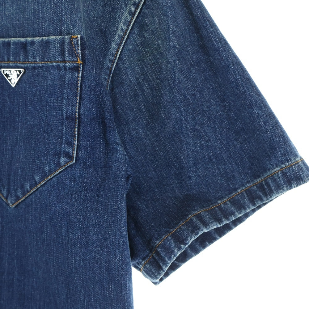 PRADA(プラダ) DENIM SHORT SLEEVE SHIRT トライアングルロゴプレート 半袖デニムシャツ インディゴ GEC067 S212 14EF