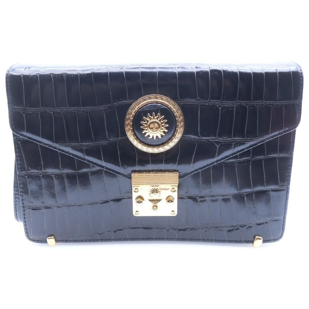 GIANNI VERSACE(ジャンニ ヴェルサーチ) サンバースト レザークラッチバッグ ブラック/ゴールド レディース