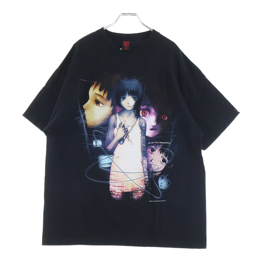 GEEKSRULE(ギークスルール) ×SERIAL EXPERIMENTS LAIN シリアルエクスペリメンツレイン シルクスクリーンプリント クルーネックプルオーバー 半袖Tシャツカットソー ブラック