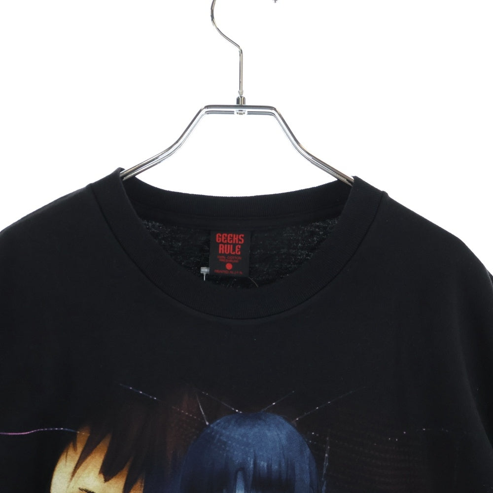 GEEKSRULE(ギークスルール) ×SERIAL EXPERIMENTS LAIN シリアルエクスペリメンツレイン シルクスクリーンプリント クルーネックプルオーバー 半袖Tシャツカットソー ブラック