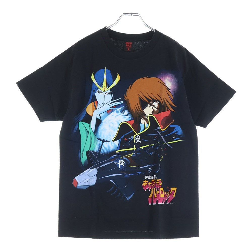 GEEKSRULE(ギークスルール) ×SPACE PIRATE CAPTAIN HARLOCK 宇宙海賊キャプテンハーロック シルクスクリーンプリント クルーネックプルオーバー 半袖Tシャツカットソー ブラック