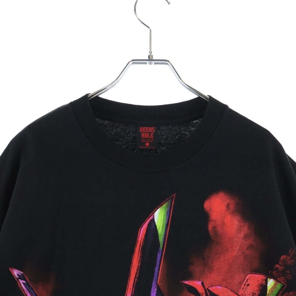 GEEKSRULE(ギークスルール) ×NEON GENESIS EVANGELION 新世紀エヴァンゲリオン 初号機 シルクスクリーンプリント クルーネックプルオーバー 半袖Tシャツカットソー ブラック