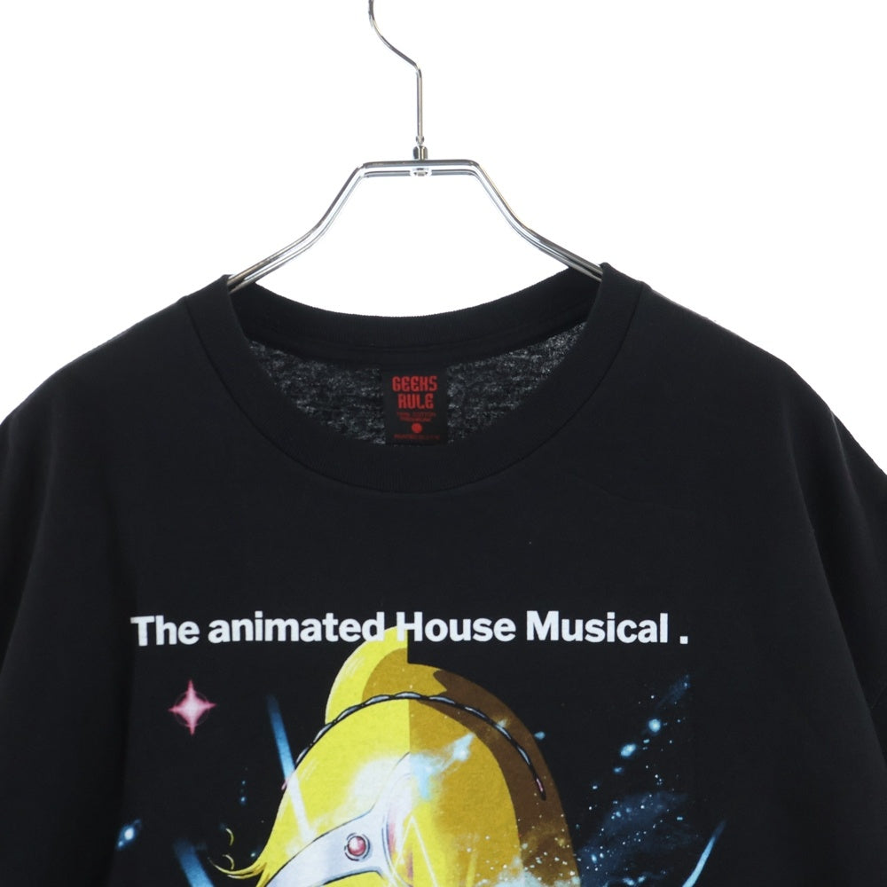 GEEKSRULE(ギークスルール) ×DAFT PUNK ダフトパンク ×松本零士 インターステラ5555 シルクスクリーンプリント クルーネックプルオーバー 半袖Tシャツカットソー ブラック