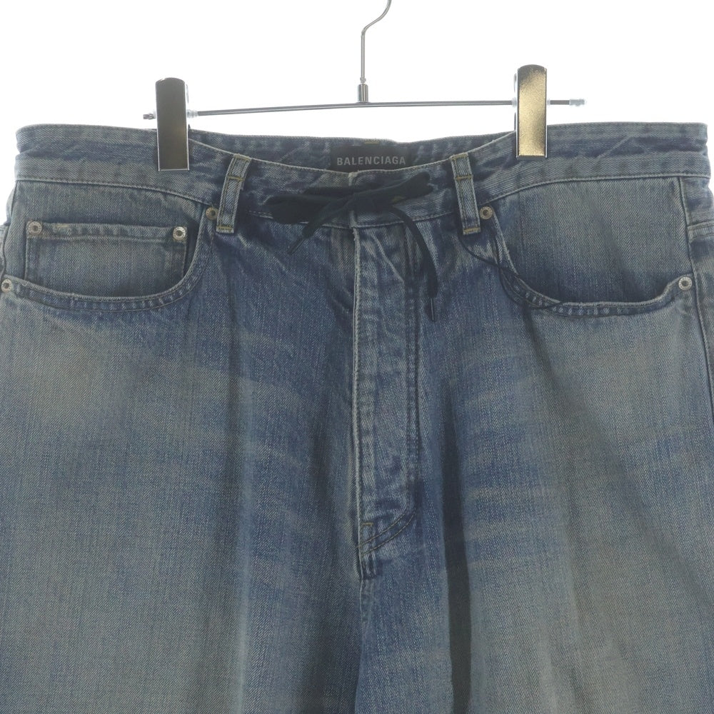 BALENCIAGA(バレンシアガ) 24SS OVERSIZE BAGGY DENIM PANTS ダメージ加工 ドローストリング オーバーサイズ ボタンフライ バギーデニムパンツ インディゴ 786643 TQW55
