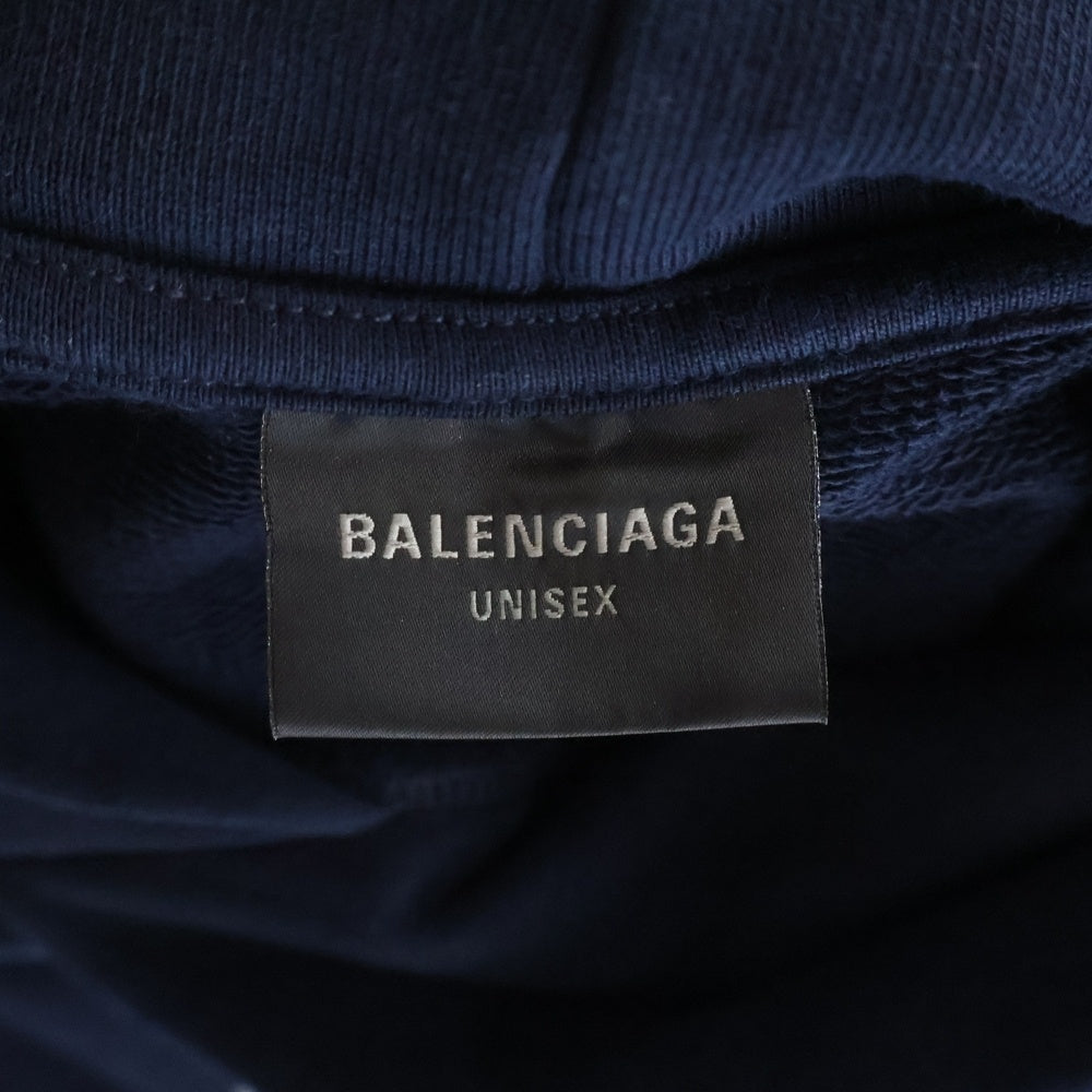 BALENCIAGA(バレンシアガ) 23AW ROUND HOODIE BE NICE フロントプリント ダメージデザイン スウェット プルオーバー ラウンド フーディー パーカー ネイビー 761458TPVE5