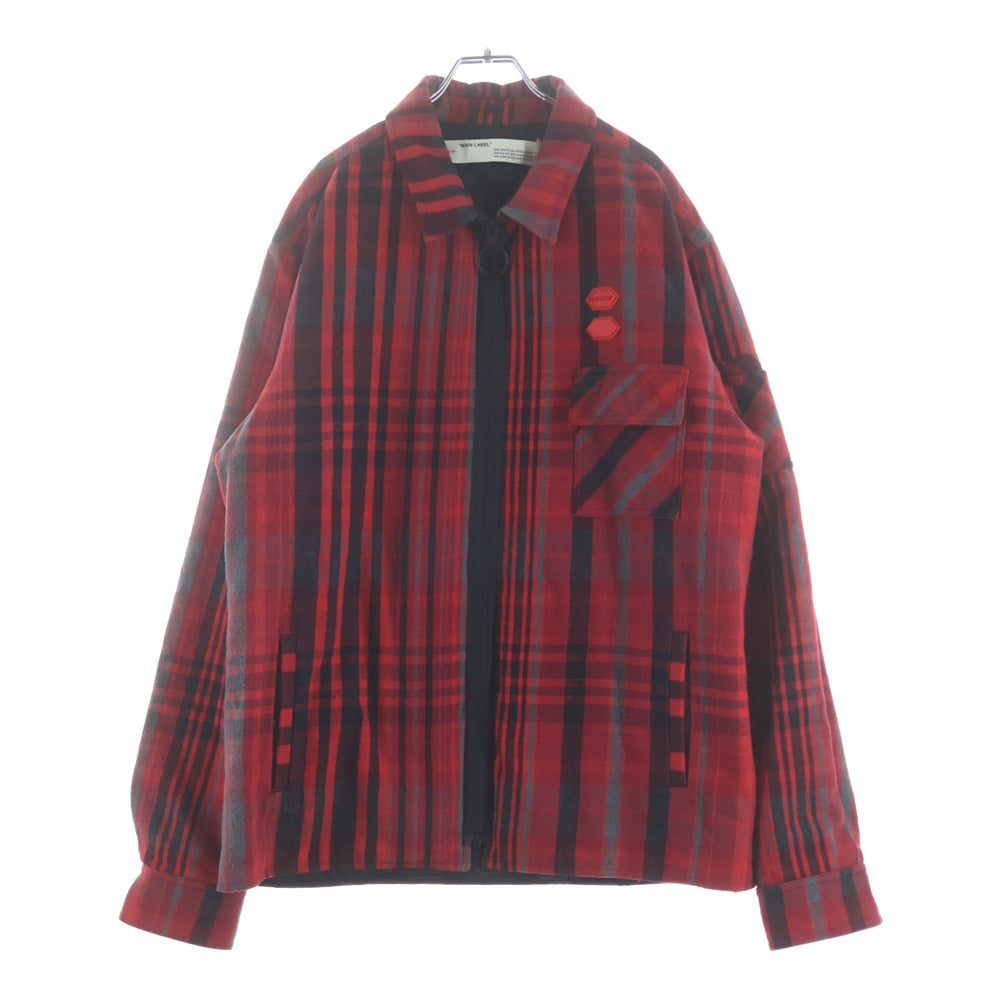 OFF-WHITE オフホワイト 19AW PADDED FLANNEL SHIRT パデッド ジップアップフランネルチェックシャツジャケット レッド OMGA061E19E23002 OFF-WHITE(オフホワイト) 19AW PADDED FLANNEL SHIRT パデッド ジップ