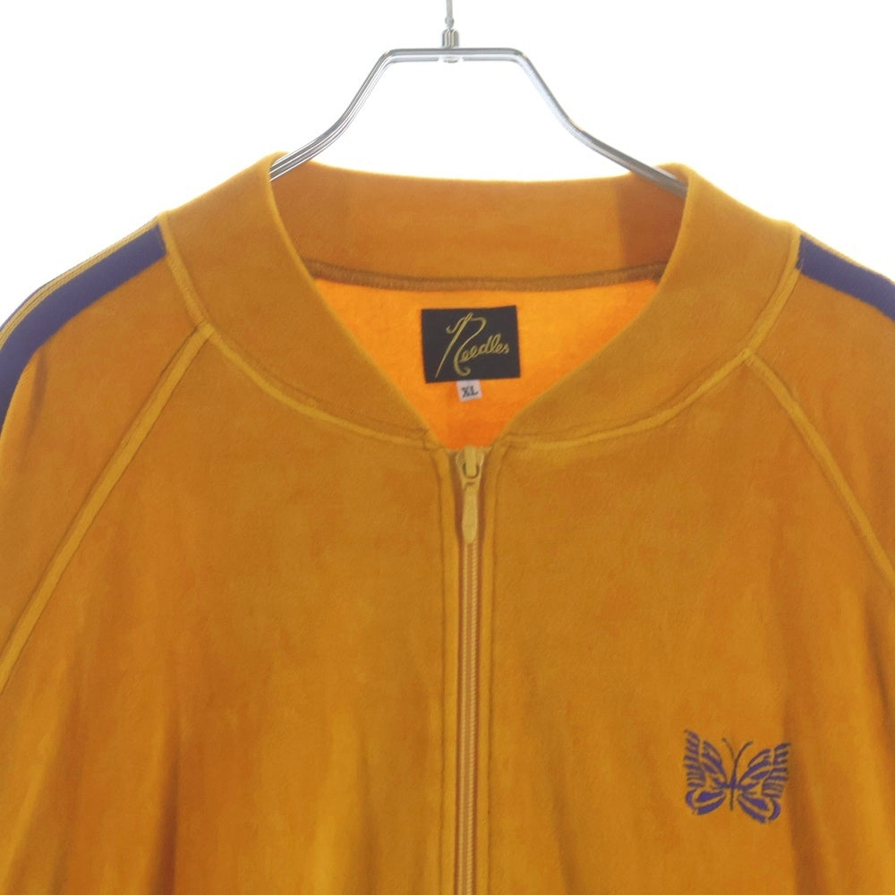 Needles(ニードルス) VEIOUR RIB COLLAR TRACK JACKET リブ カラー ロゴデザイン ジップアップ ベロア トラックジャケット イエロー GL220