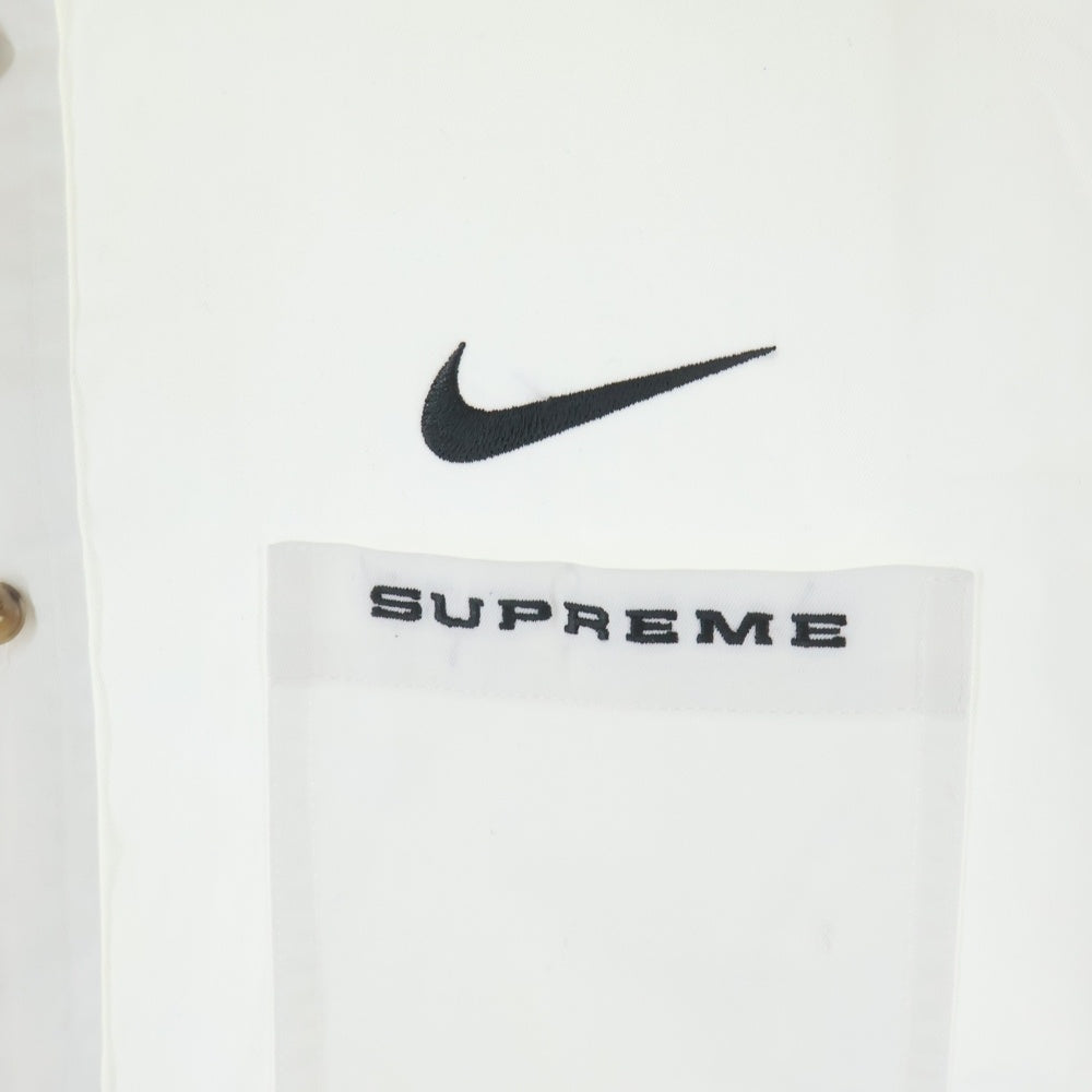 SUPREME(シュプリーム) 21SS ×Cotton Twill Shirt ナイキ ロゴエンブロイダリー レギュラーカラー コットン ツイル 長袖シャツ ホワイト DC1083-133