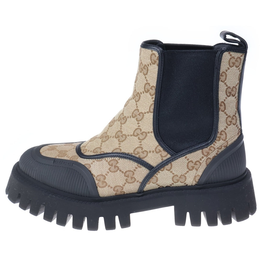GUCCI(グッチ) GGキャンバス レザー シャークソール サイドゴアブーツ 739777