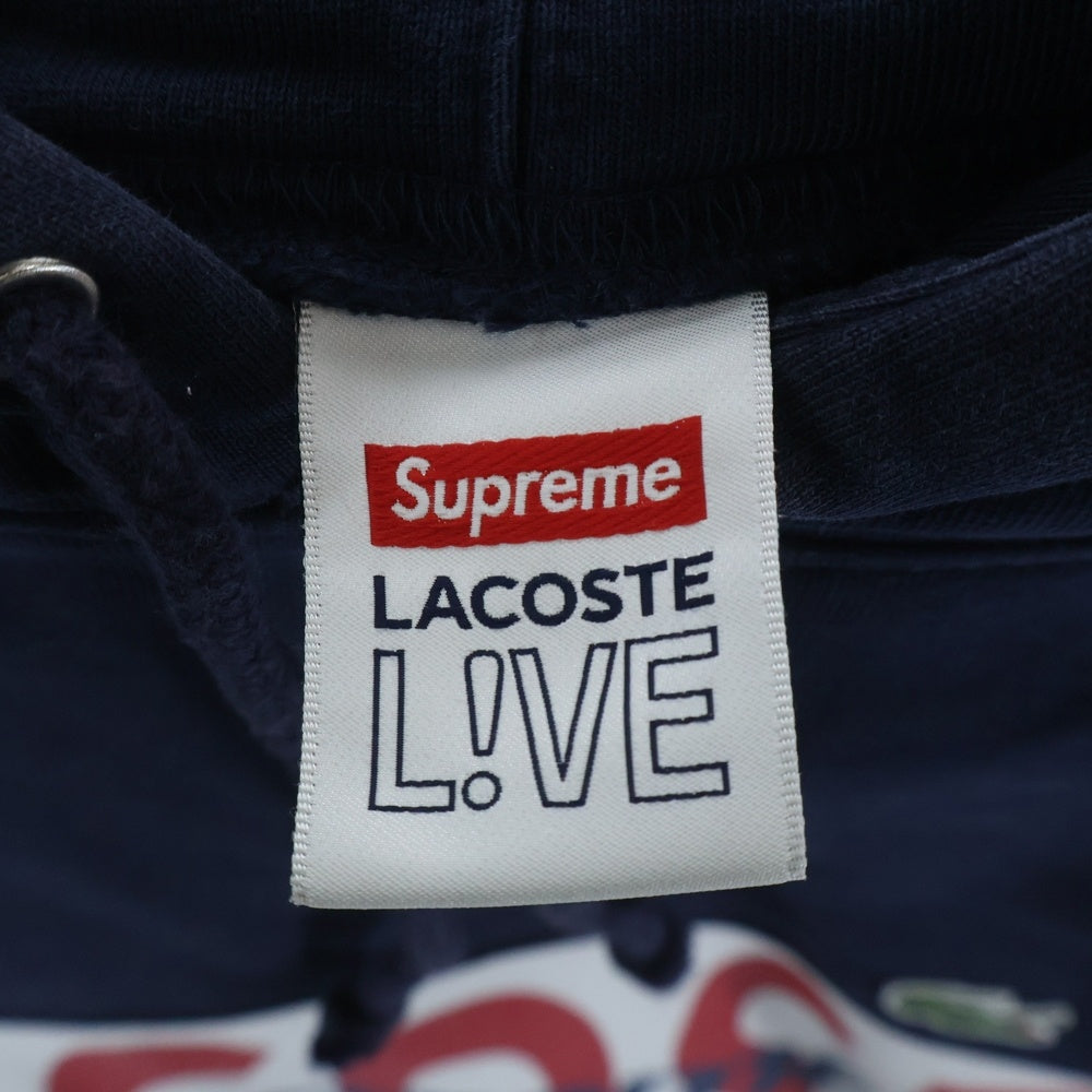 SUPREME(シュプリーム) 19AW ×LACOSTE LIVE Logo Panel Hooded Sweatshirt ラコステ ライブ ロゴパネル スウェット プルオーバーパーカー ネイビー SH1861
