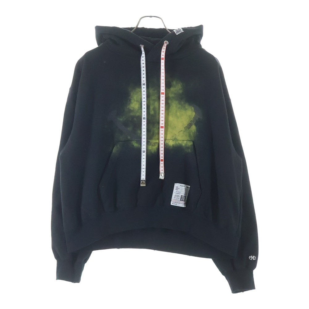 MAISON MIHARAYASUHIRO(メゾンミハラヤスヒロ) Smily Face Print Distressed Hoodie スマイリーフェイスプリント プルオーバースウェットフーディー パーカー ブラック/イエロー K14HD741