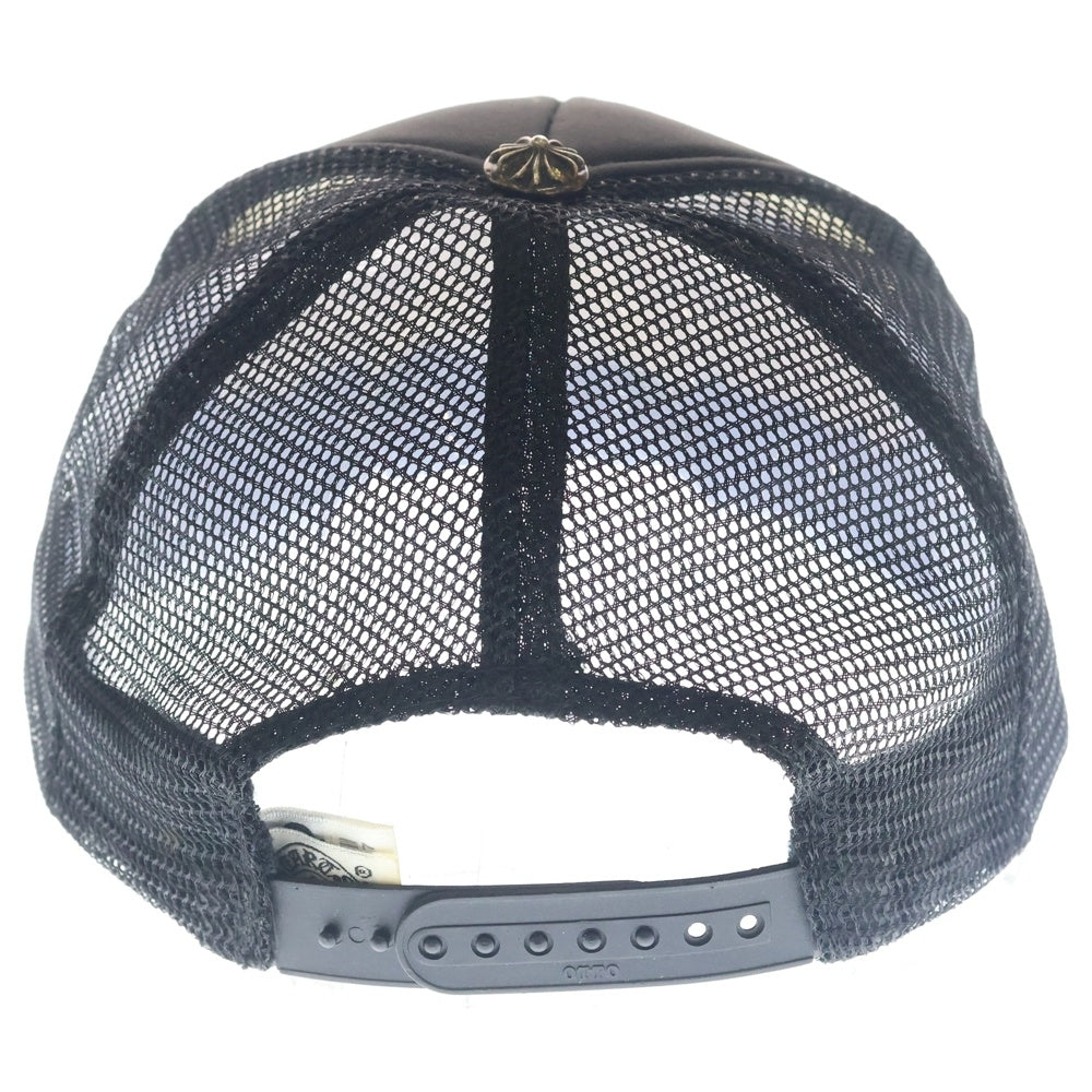 CHROME HEARTS(クロムハーツ) FUCK TRUCKER CAP レザーパッチ クロスボール 5パネル メッシュ トラッカーキャップ ブラック