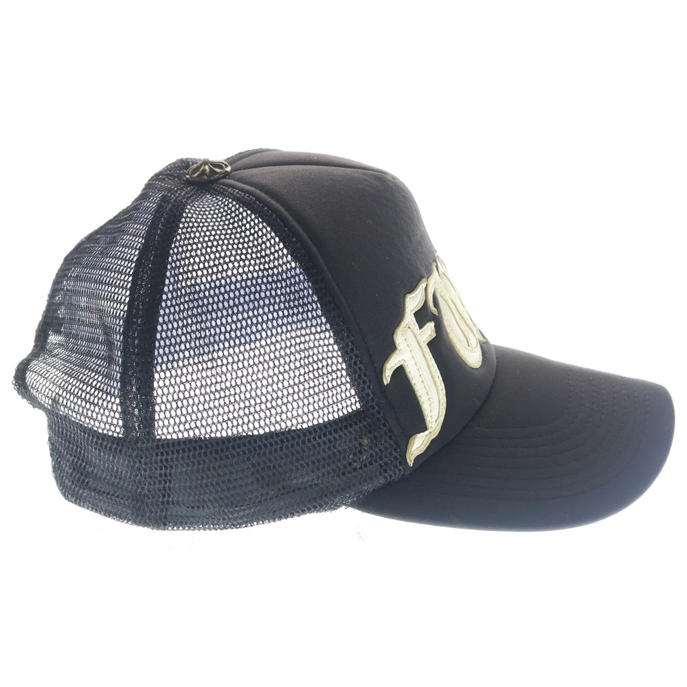 CHROME HEARTS(クロムハーツ) FUCK TRUCKER CAP レザーパッチ クロスボール 5パネル メッシュ トラッカーキャップ ブラック